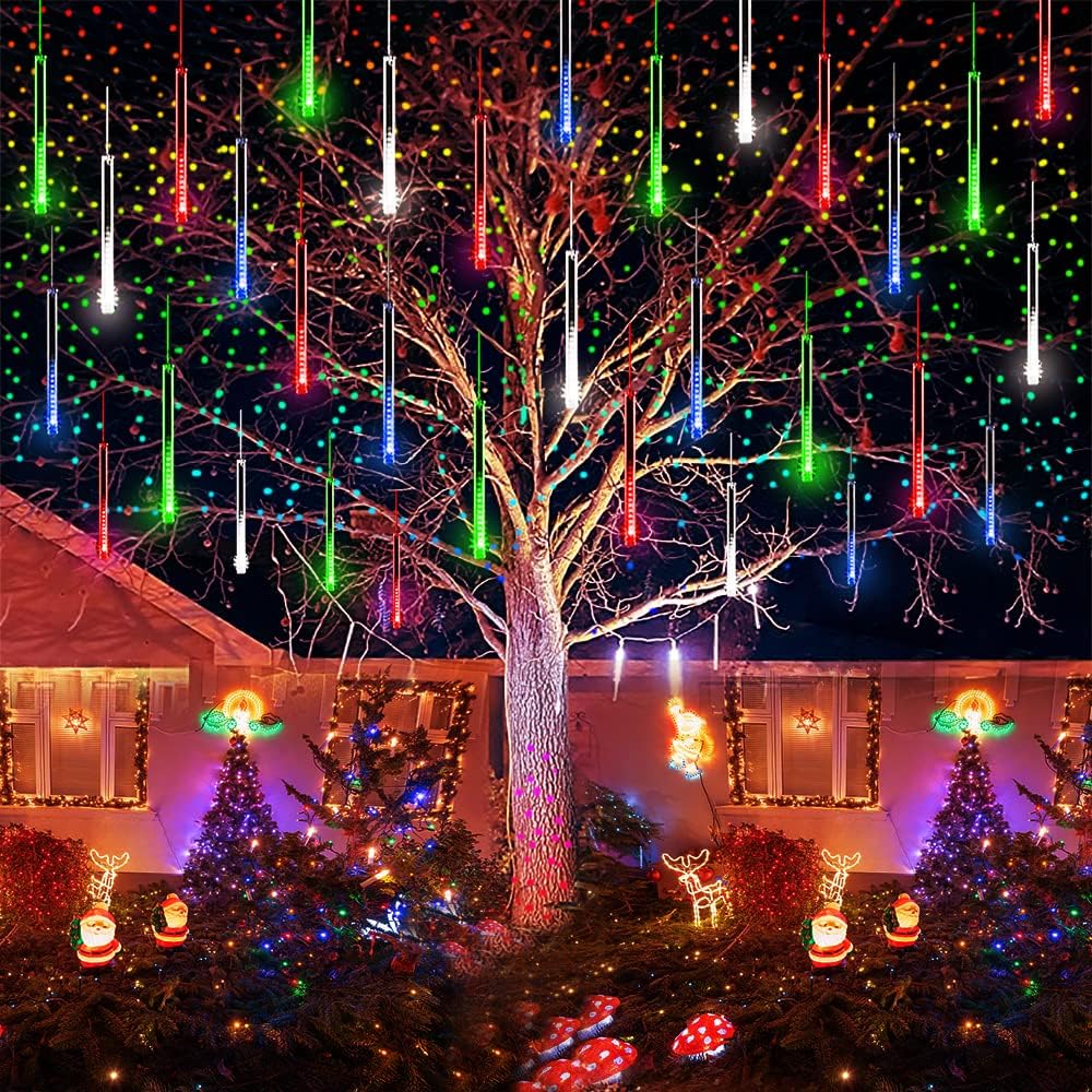 Kwaiffeo Outdoor Meteor Shower Lights – 240 LED, 10 tubes, multicoloured icicle lights for trees and gardens